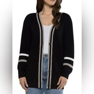 Matty M Varsity Cardigan XL Black Gray Button Front Striped Trim NWT